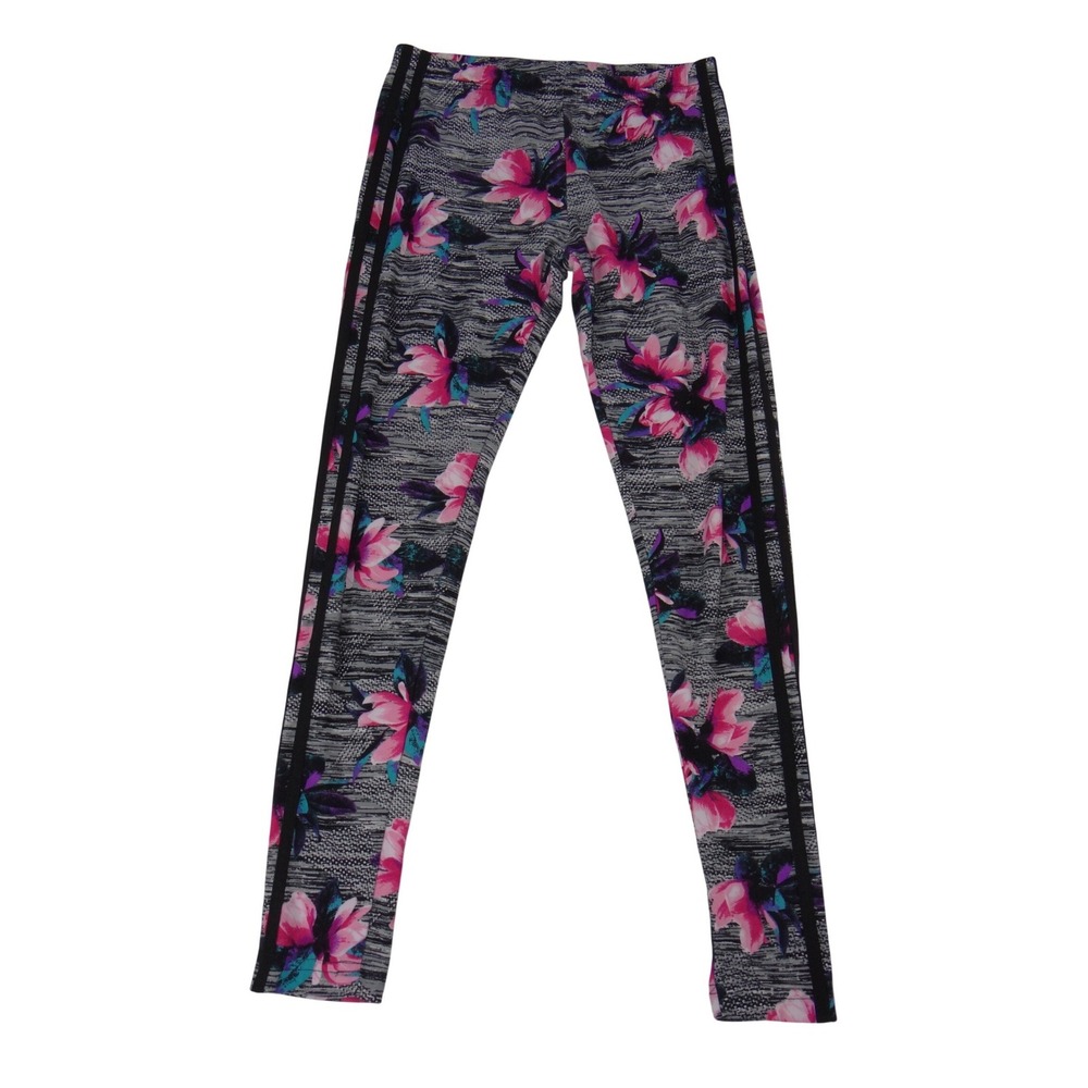 No Boundaries‎ Floral Leggings Grey Pink Space Dye Side Stripe Activewear Small